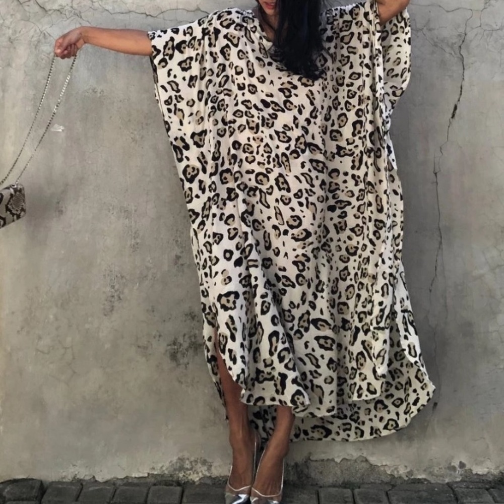 SOLD OUT New Leopard Animal Print Bohemian Kaftan Kimono Dress Coverup - Picture 7 of 8